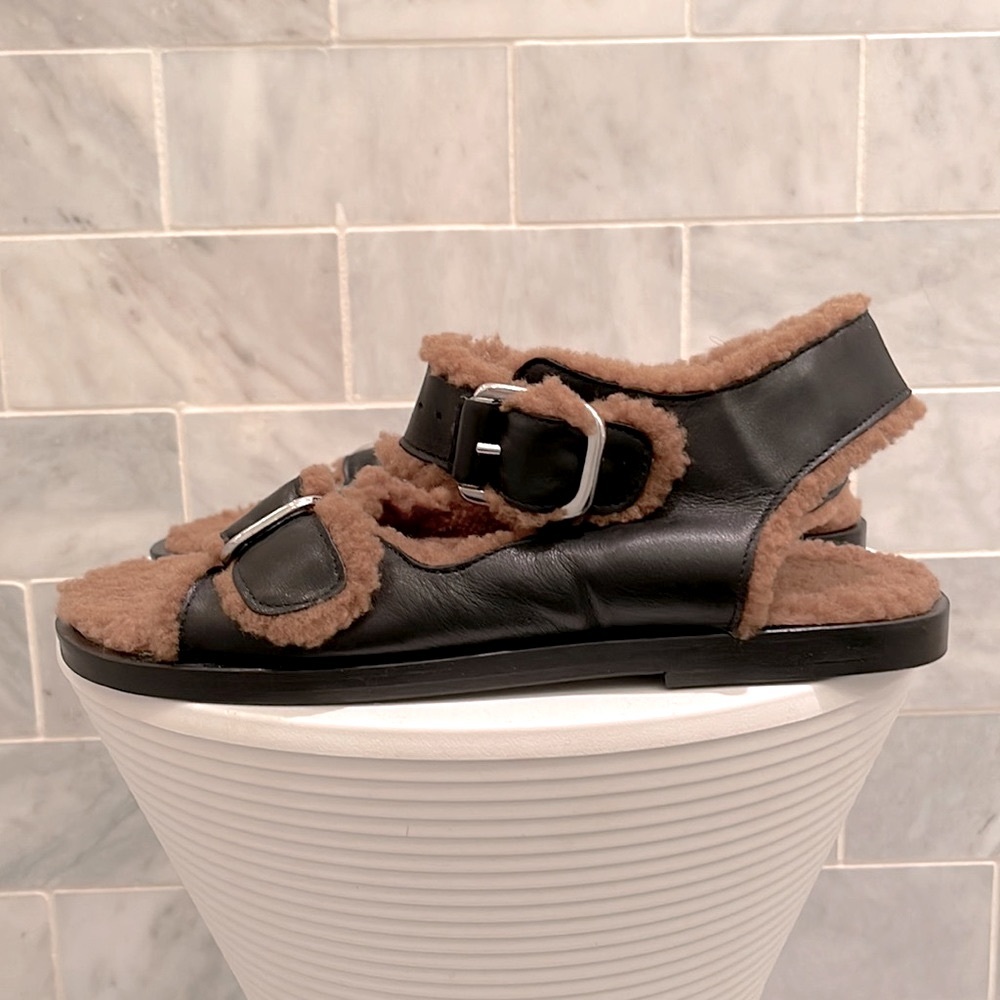 Faux Fur Lined Leather Sandals